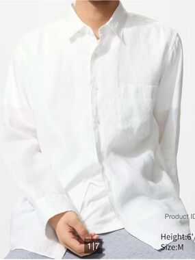 Uniqlo Men's White Button-Up Shirt - Classic Long Sleeve - Linen